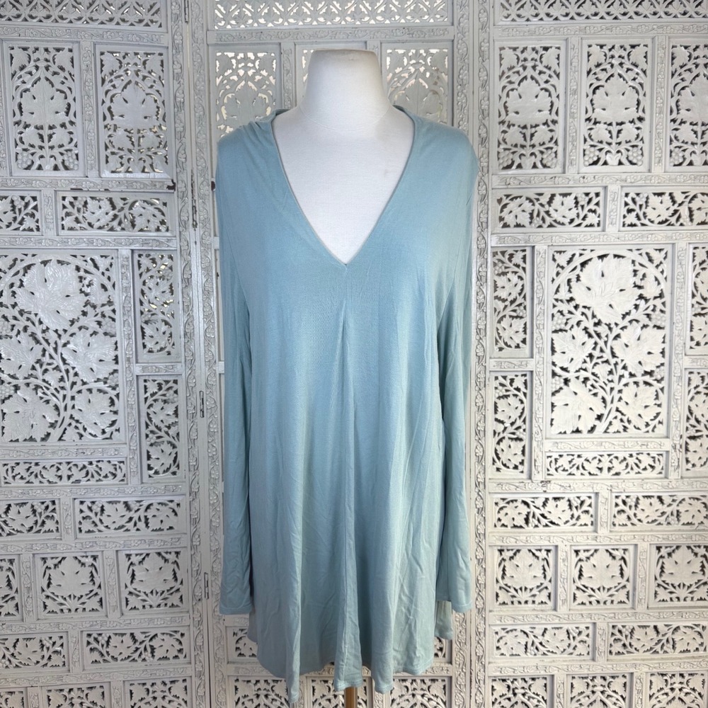 Eileen Fisher Light Blue Long Sleeve Tunic Dress V Neck Womens Small Capsule